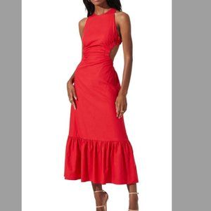 ASTR Open Back Linen Maxi Dress - Red / M